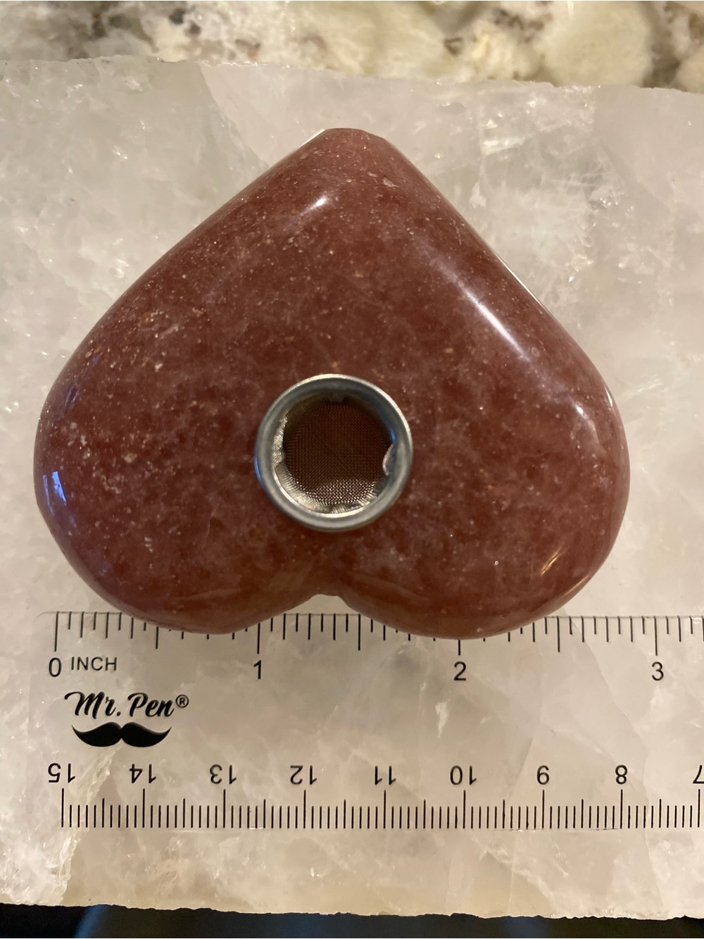 Strawberry Quartz Heart Pipe – Hand-Carved Crystal Collectible - Picture 3 of 5